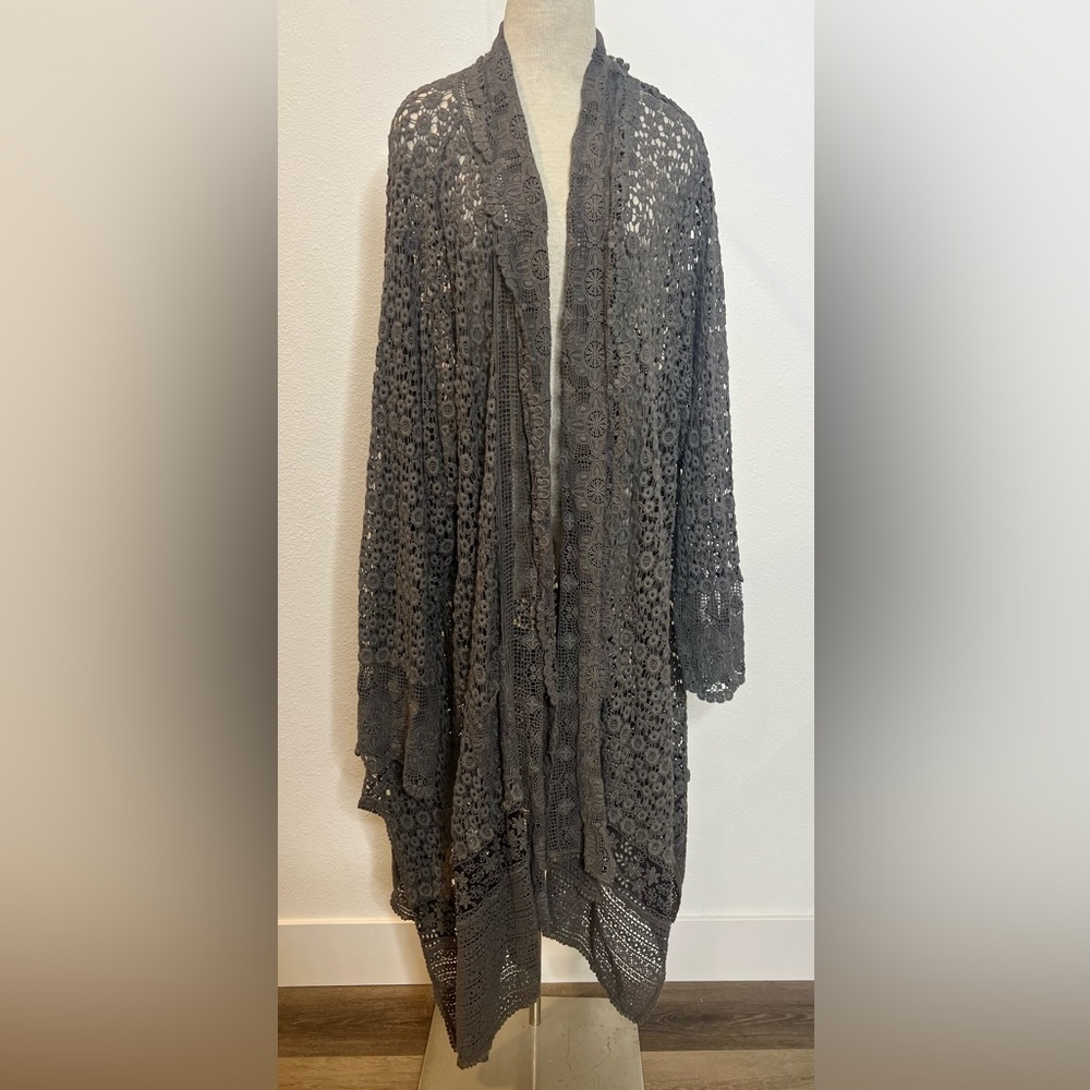 Johnny Was Flower Crochet Bell Sleeve Long Cardigan